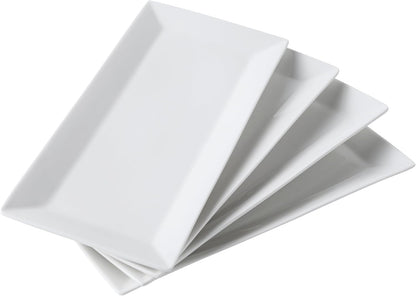 12" Serving Platters Set of 4, White Rectangular Plates, Ceramic Serving Tray, Stackable Large Party Plates for Appetizer, Dessert, Steak, Sushi