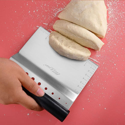 Alltop Bench Scraper & Chopper with Herb Stripper,Stainless Steel Multipurpose Kitchen Baking Tool for Bread Dough Pastry Cake -Leaf Remover with