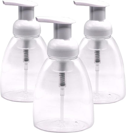Clear Plastic Foaming Bathroom Countertop Soap Dispensers, Foaming Pump Bottles, Refillable Plastic Container for Liquid Soap, Compatible with Dr Bronner's Pure Castile Soap 250ml (8.5 oz) - (3 Pack)