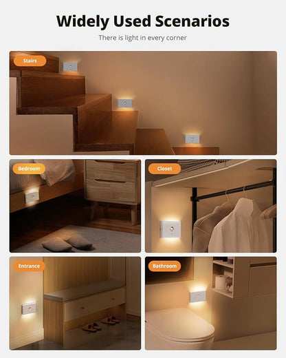 wowatt 3CCT Rechargeable Stair Lights Indoor, White Stairway Lights Indoor with Magnetic Mount, Dimmable Stair Lights Motion Sensor for Stairway, Hallway, Kitchen, Bathroom(8 Packs)