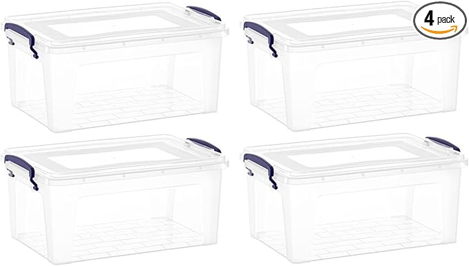 Superio Storage Bins with Lids, Clear Plastic Containers for Organizing, Stackable Totes, BPA Free, Odor Free, Organizer Boxes for Home, and Dorm (4 Pack, 28.5 Qt)