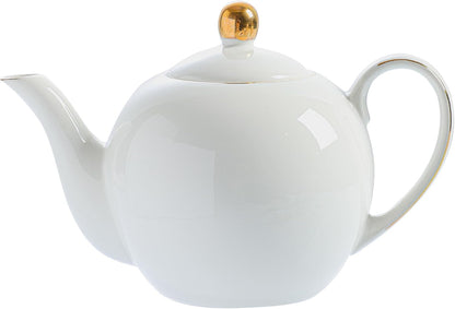 30oz White Porcelain Teapot, Classic design tea pot with Gold Trim, Beautiful white teapots for loose leaf tea and tea bags, Tea Party friendly
