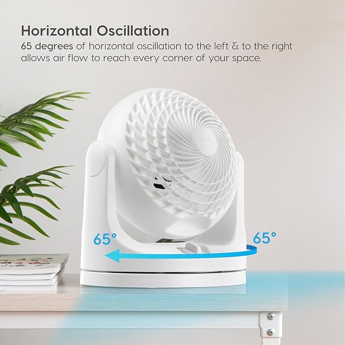 IRIS USA WOOZOO Desk Fan, Oscillating Air Circulator, 3 Speeds, 36ft Max Air Distance, 244ft² Coverage, 112° Adjustable Vertical Tilt, 29db Quiet Motor, Small Fan for Bedroom, Office, Dorm, White