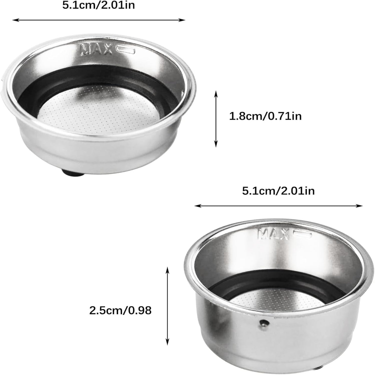 2Pcs Coffee Filter Basket, 51mm Pressurized Coffee Filter Cups Strainer Stainless Steel With Strainer