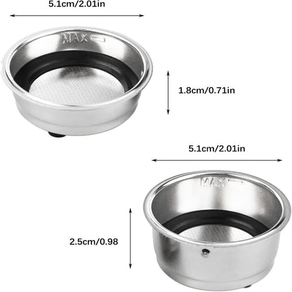 2Pcs Coffee Filter Basket, 51mm Pressurized Coffee Filter Cups Strainer Stainless Steel With Strainer