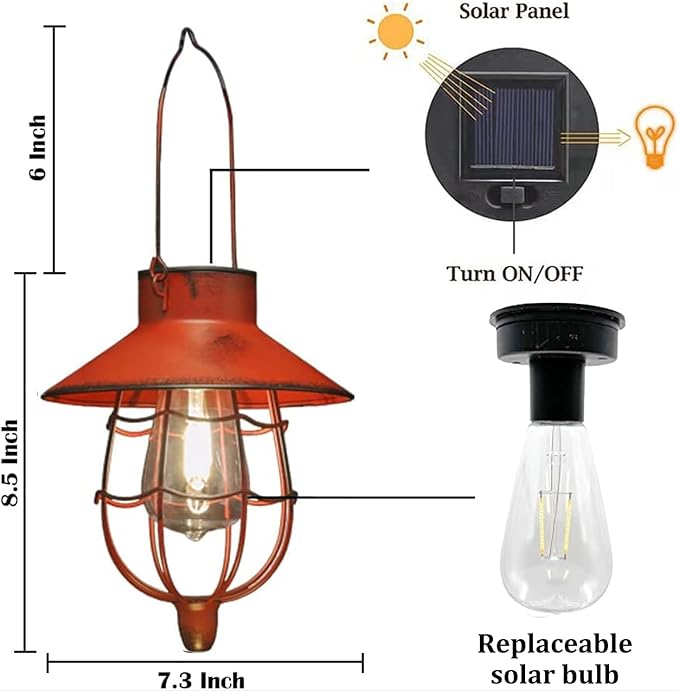 YAKii 2 Pack Solar Lantern Hanging Waterproof Outdoor Metal Solar Lamp with Warm White Light Decorate for Yard Garden Pathway Patio Porch Decor (Red)