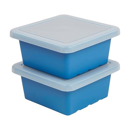 ECR4Kids Stackable Square Bins with Non-Snap Lids, Multipurpose Organization, French Blue, 2-Pack