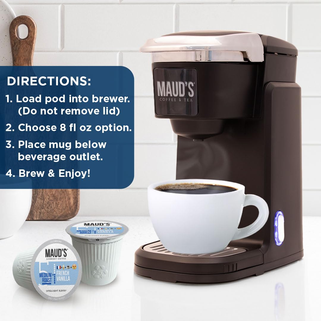 Maud's French Vanilla Coffee Pods, 100 ct, Medium Roast Coffee in Recyclable Single Serve Pods – 100% Arabica Coffee
