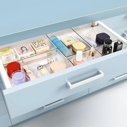 3 PCS Large Drawer Organizer, 3Sizes Plastic Versatile Desk Drawer Organizer Trays with Non-Slip Silicone Pads, Storage Bins for Makeup, Office, Kitchen Gadgets Utensils, Bedroom, Tools, Bathroom
