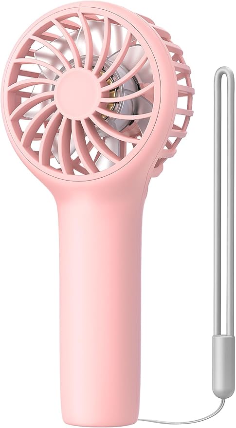 EasyAcc Mini Portable Fan Handheld, Lash Fan [12H Max Cooling Time] 3 Speed USB C Rechargeable Battery Pocket Personal Make up with Lanyard for Girls Women Travel Pink