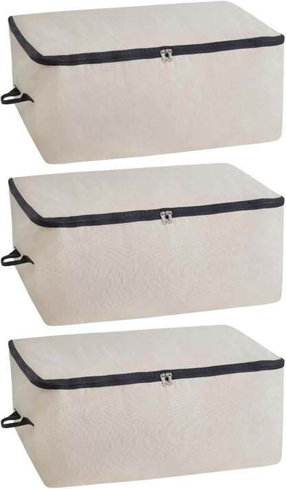 Comforter Storage Bags with Zipper - Sturdy 100% Cotton Canvas Quilt Storage Bags with Zipper - Extra Large with Handles to Conveniently Store Pillows, Blankets, Sheets, and Bedding (3 Bags)
