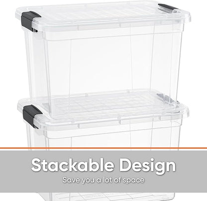 Superio Small Clear Storage Boxes with Lids, 4.75 Quart Plastic Container Bins for Organizing, Stackable Crates, BPA Free, Non Toxic, Odor Free, Organizers for Home, Office and Dorm, 4 Pack