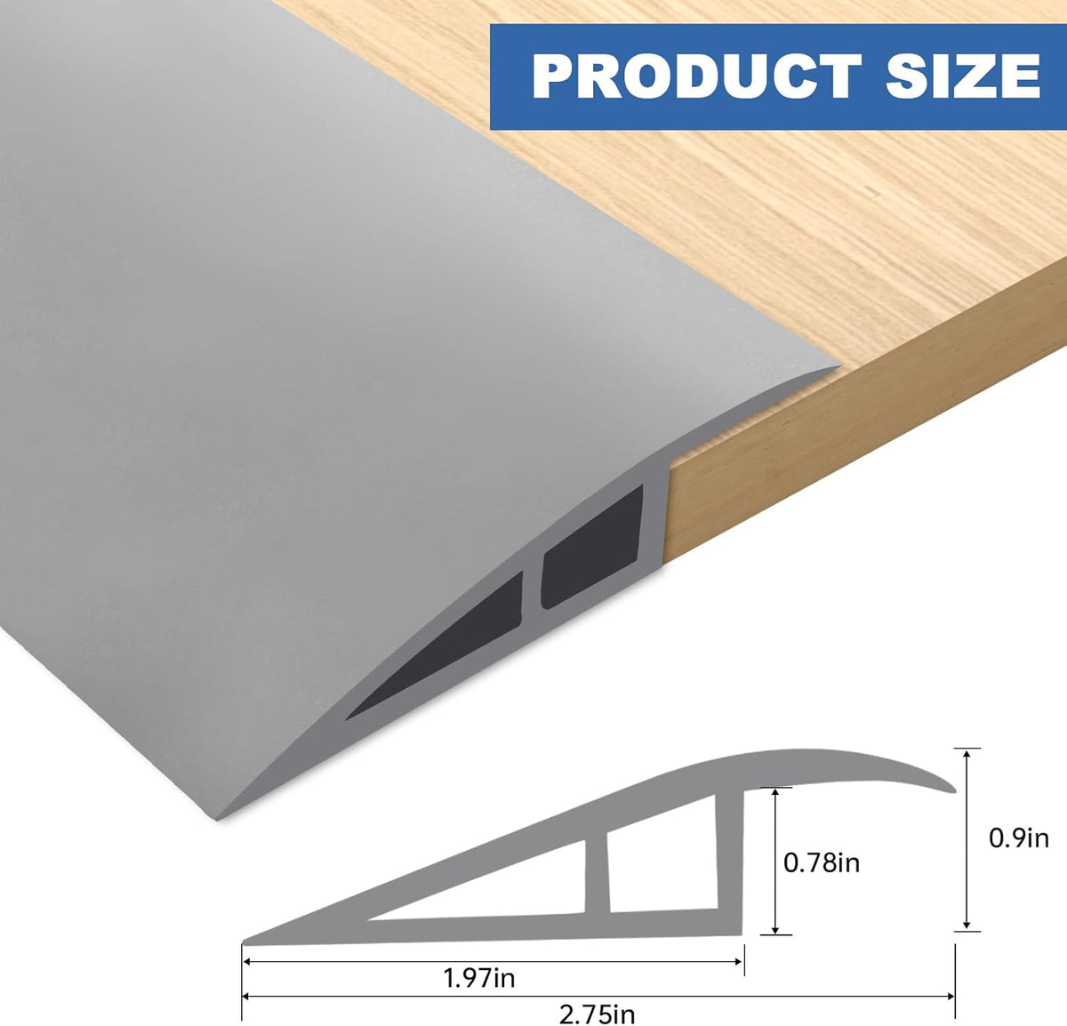 Vinyl Door Threshold Flooring Transition Strip Self Adhesive Carpet Edging Strip for Laminate Doorway Edge Threshold from 3/5" to 4/5" (Gray, 3.3 Ft)