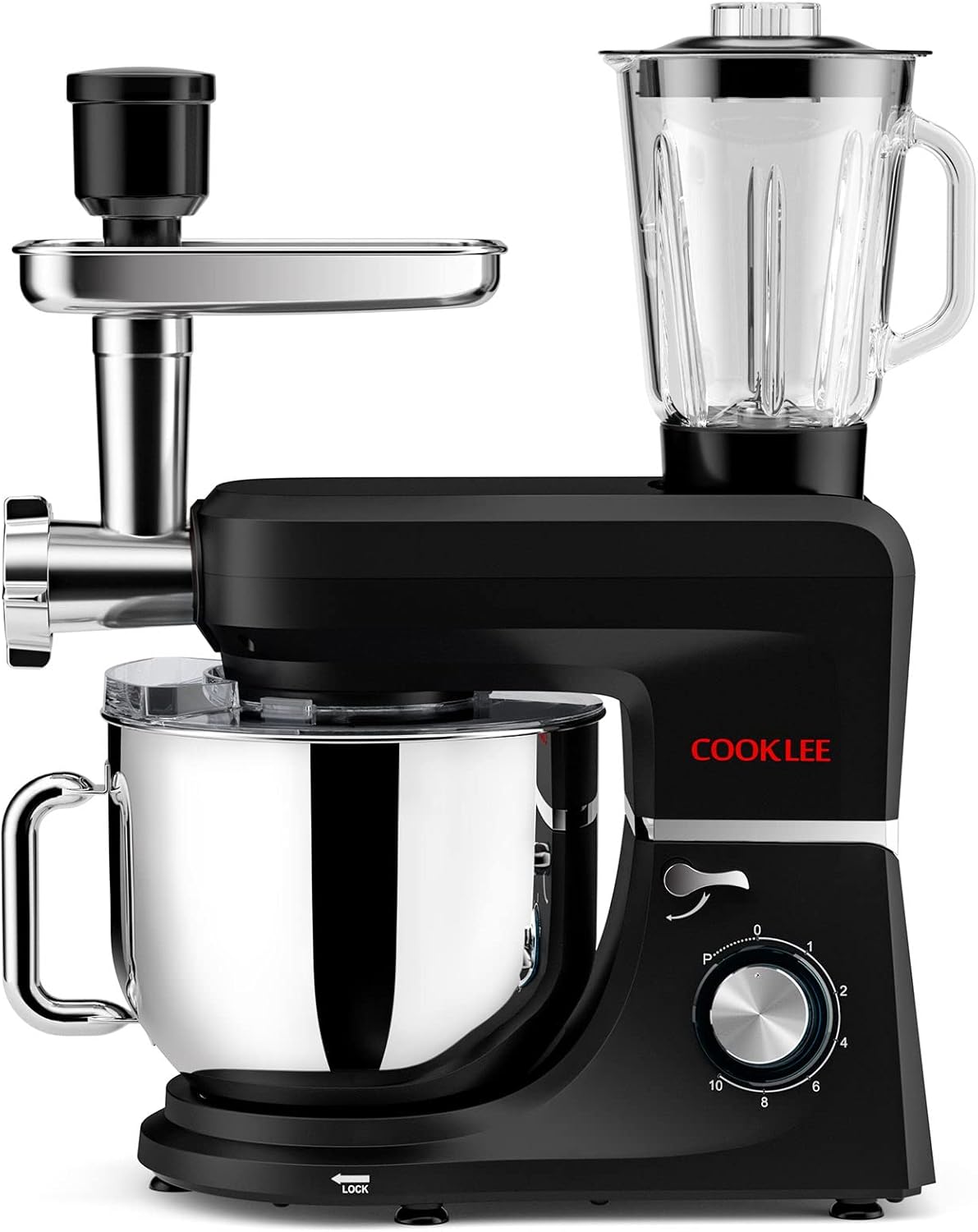 Cooklee 6-IN-1 Stand Mixer, 8.5 Qt. Multifunctional Electric Kitchen Mixer with 9 Accessories for Most Home Cooks, SM-1507BM (Black)