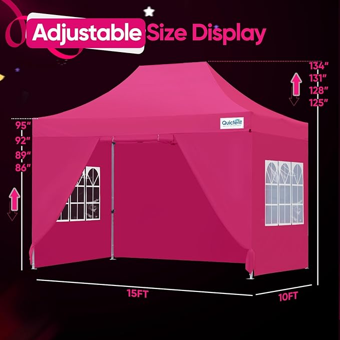 Quictent 10x15 Heavy Duty Pop Up Canopy Tent with Sidewalls, Hexagonal Legs- Commercial Instant Shelter with 3-Year Frame Warranty, 800D Waterproof Oxford Fabric for Weddings, Events, Outdoor Markets