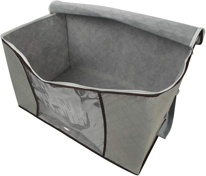 4 Pack Foldable Large Storage Bags 28 x 20 x 12 (L x W x H) inch for Comforter Quilt Blanket Clothes with Clear Window & Handles - Easy to Fit King Size Comforter Set - Closet Under Bed Organizer