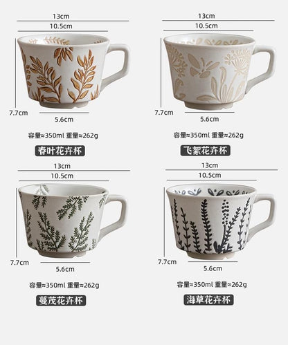 Ceramic Mug Set of 1 With Gold Spoon, 11oz - Vintage Coffee Mug, Pottery Cups for Milk, Latte, Cappuccino, Tea - Porcelain Dishwasher