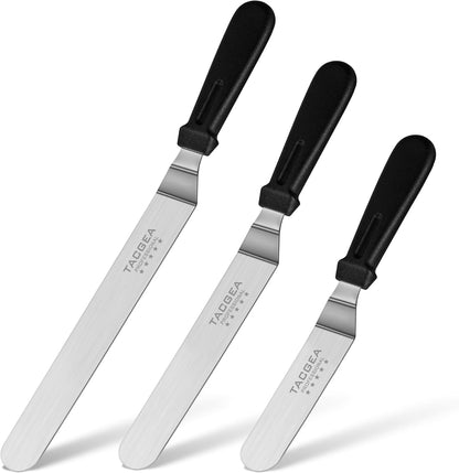 Tacgea Icing Spatula, Angled Offset Cake Spatula with 6", 8", 10" Stainless Steel Blade Set of 3