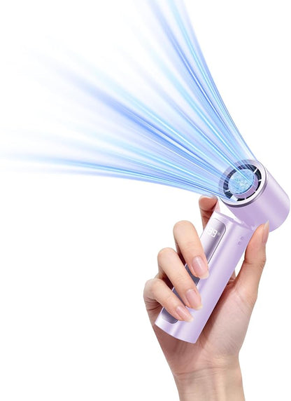 DRORION Portable Mini Fan with Ice Cooling Function, 199 Speed Adjustable Handheld Fan, Rechargeable Personal Fan with Digital Display, Quiet Desk Fan for Travel, Office, Outdoor, Summer,Purple