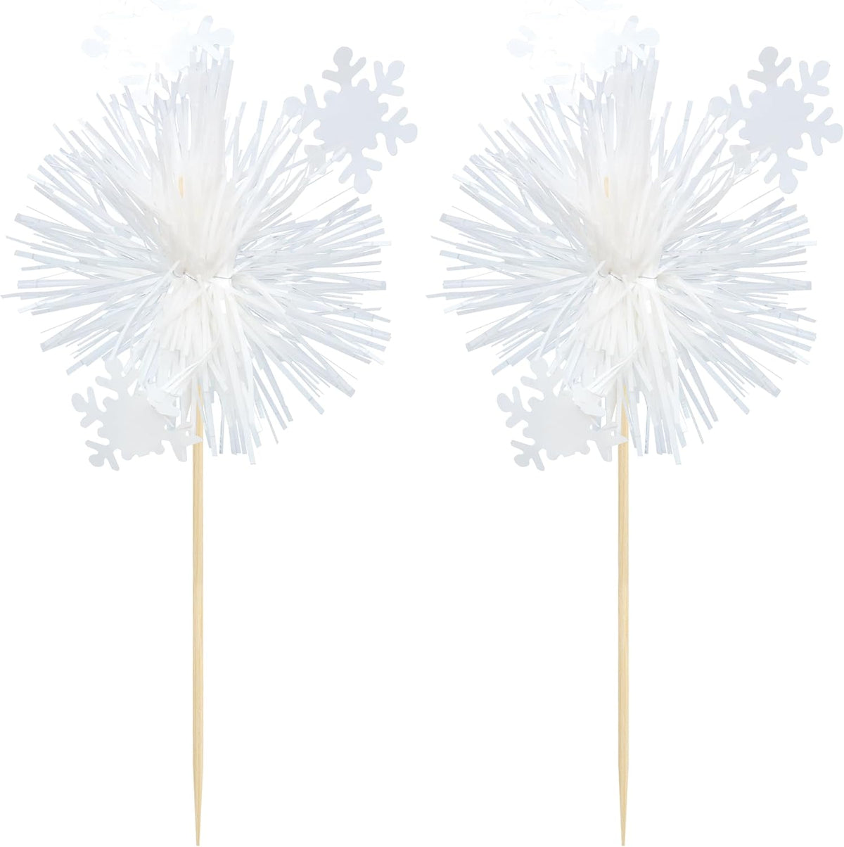 Gyufise 20Pcs Foil Firework Cupcake Toppers Sparkle Tinsel Cake Toppers Tinsel Drink Cake Decoration Cocktail Picks for Birthday Wedding Graduation Party Supplies White
