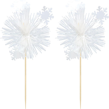 Gyufise 20Pcs Foil Firework Cupcake Toppers Sparkle Tinsel Cake Toppers Tinsel Drink Cake Decoration Cocktail Picks for Birthday Wedding Graduation Party Supplies White