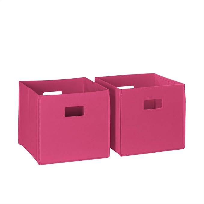 RiverRidge Folding Storage Bins with Handles Hot Pink Cube Storage Organizer for Closet, Bedroom & Playroom - Closet Organizers and Storage Set of 2