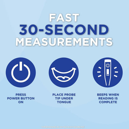 Healthwise Digital Thermometer | 30-Second Readout | Feverline Indicator | Clinical Rigid Tip | Hygienic Water-Resistant Easy Cleaning | Storage Case + Probe Covers Included