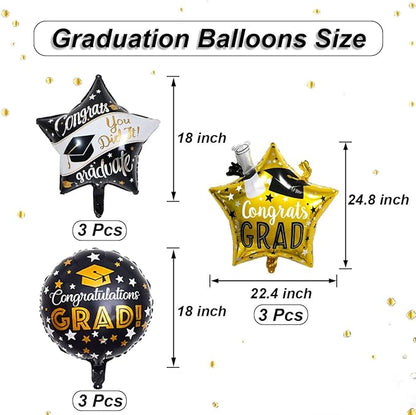 9Pcs Graduation Balloons Class of 2026 Balloons Congrats Grad Balloon for College High School Graduation Party Decorations