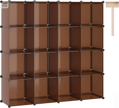 C&AHOME 16-Cube Storage Organizer, Plastic Shelves Units, DIY Closet Organizer, Modular Shelves Ideal for Home, Bedroom, 48.4" L 12.4" W 48.4" H Brown UPCS16C