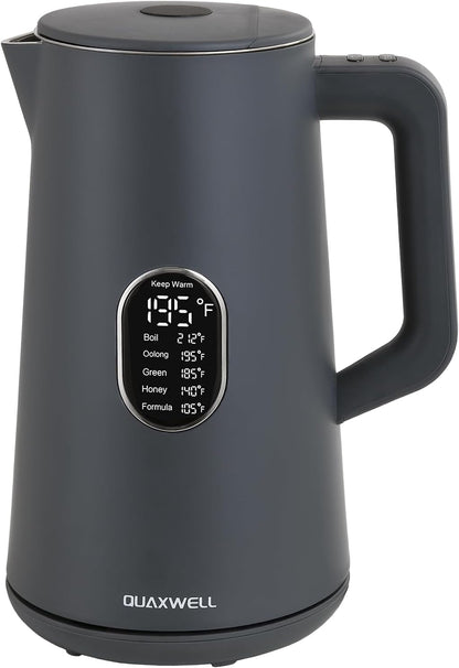 1.5L Electric Kettle Stainless Steel, Double Wall Cool Touch Teapot, Fast Boil,5 Temperature Control, LED Display, Auto Shut-Off, BPA-Free