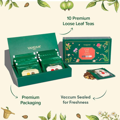 Vahdam, Assorted Chai Tea Loose Leaf Tea Gift Set (10 Flavors) Gift Ideas for Women & Men, Indian Exotic Chai Tea Blends, Resealable Ziplock Pouch