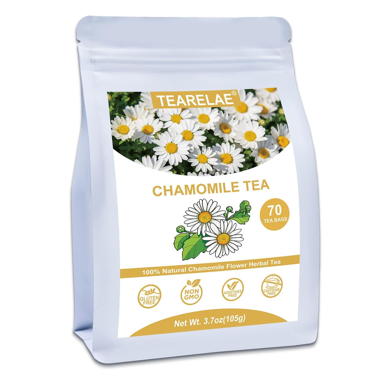 Tearelae - Chamomile Tea - 70 Count - Premium Chamomile Flower Tea Bags - Non-GMO - Caffeine-Free