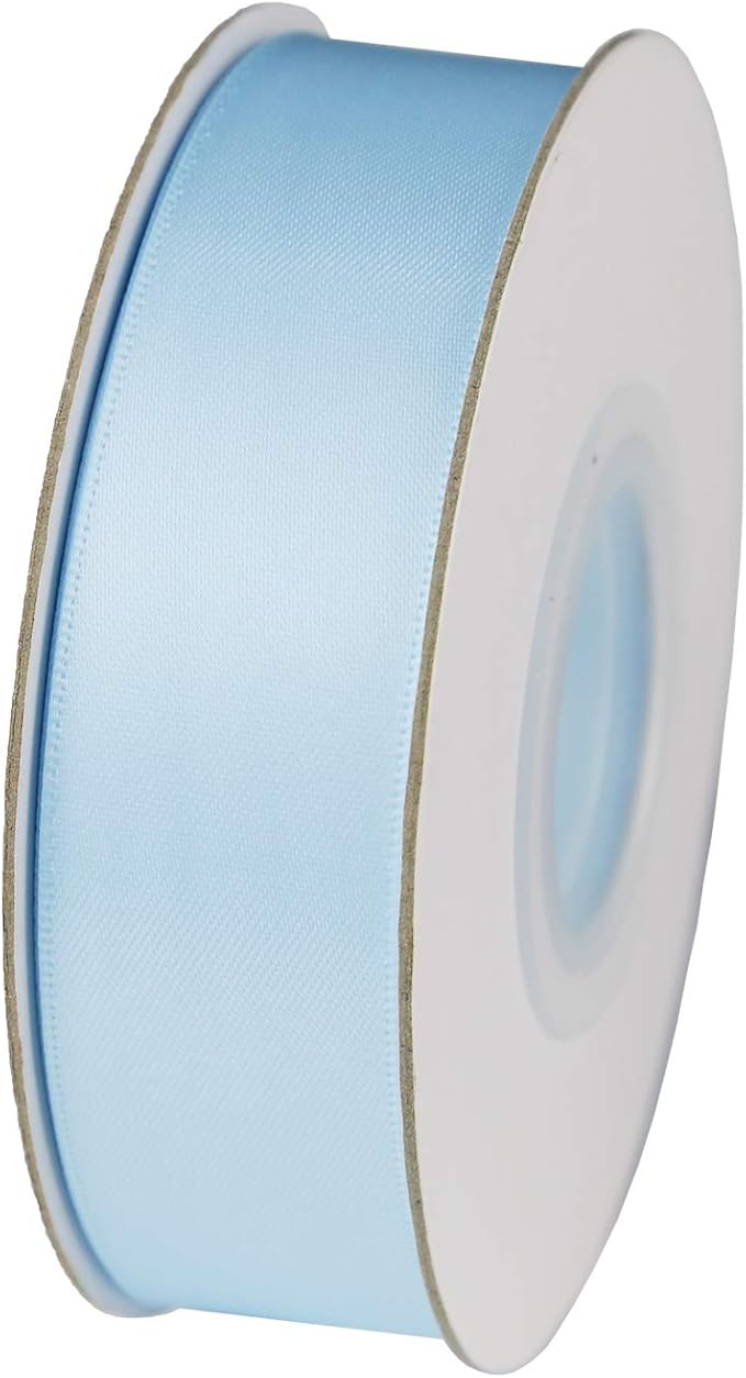 ITIsparkle 1" Inch Double Faced Satin Ribbon 50 Yards-Roll Set for Gift Wrapping Scrap Books Party Favor Hair Braids Baby Shower Decoration Floral Arrangement Craft Supplies, Light Blue Ribbon