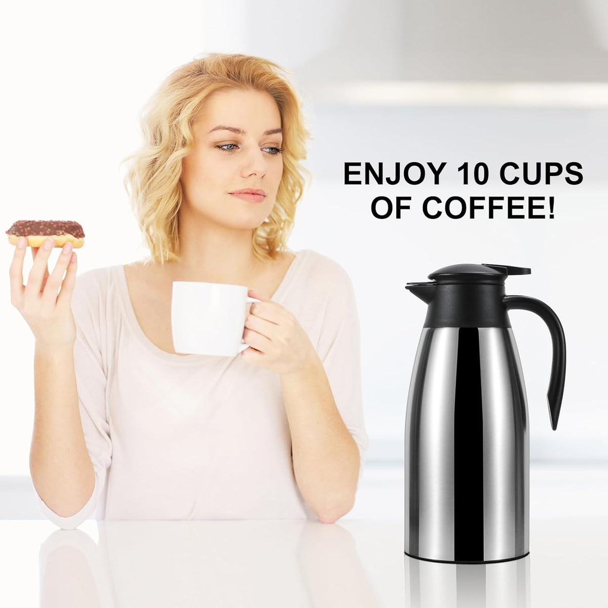 Thermal Coffee Carafe, Insulated Stainless Steel Coffee Carafes for Keeping Hot Coffee & Water Hot Beverage-12Hours