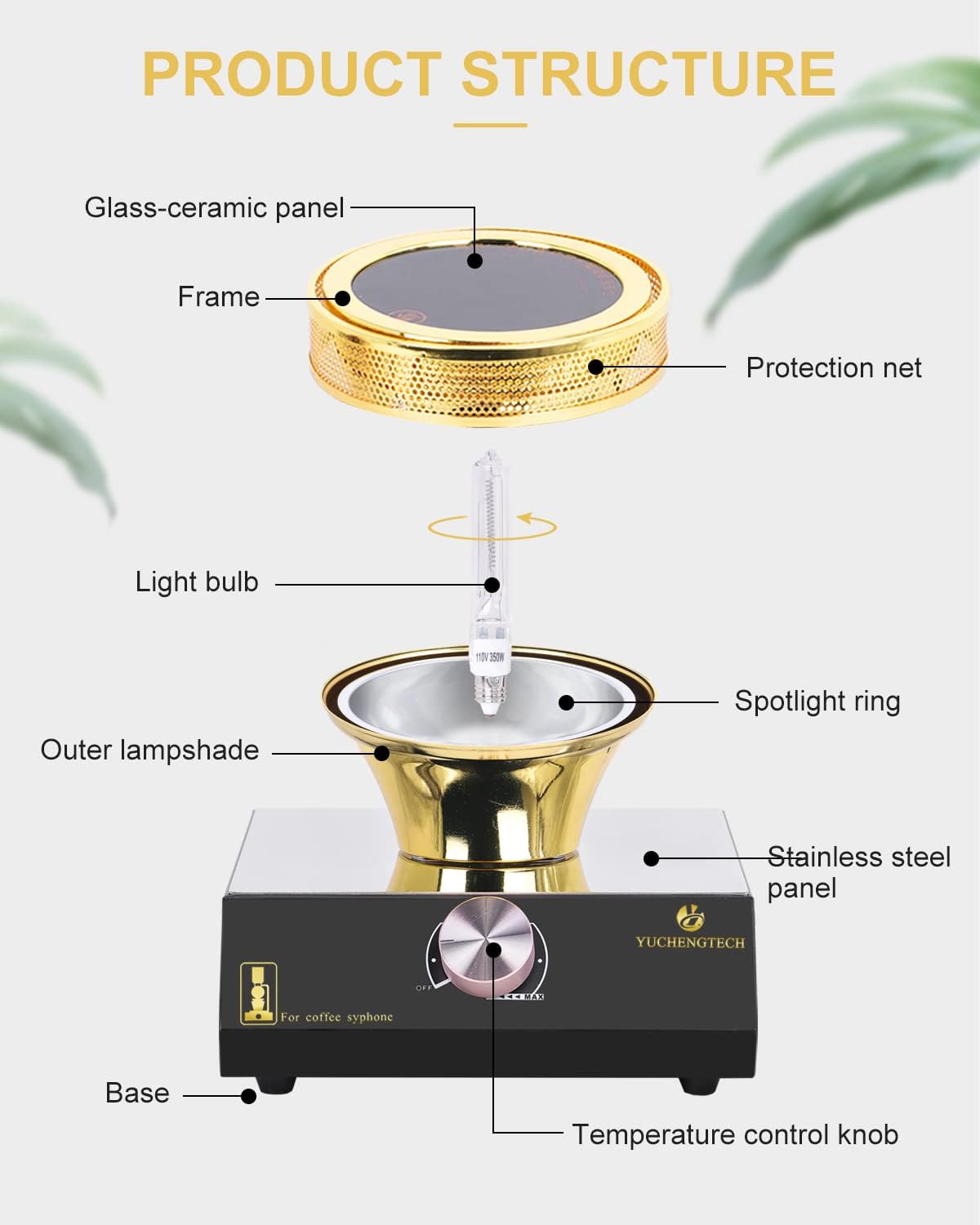 Yuchengtech Halogen Beam Heater Burner Smart Siphon Beam Heater for Hario Yama Syphon Coffee Maker (Only Stove) (220V)