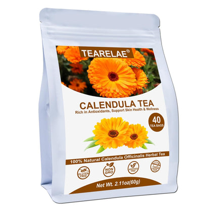 Tearelae - Premium Calendula Flowers Tea Bags - 1.5g x 40 Count - Natural Calendula Tea Cut & Sifted - Non-GMO - Caffeine-free