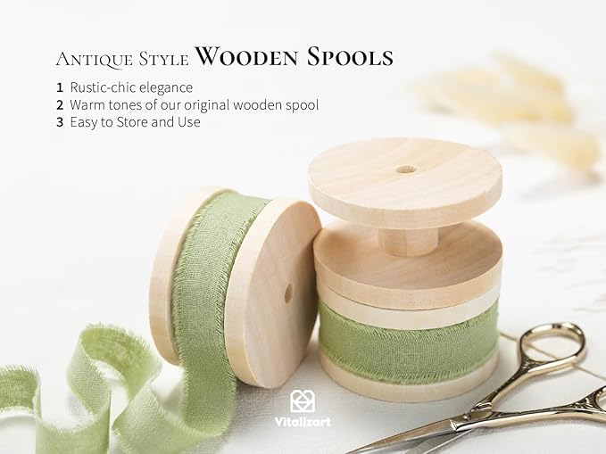 Vitalizart Sage Green Cotton Ribbon Handmade Fringe 5/8" x 21 Yd Pure Natural Cotton Ribbons for Gift Wrapping Wedding Invites Bridal Shower Bouquets Holiday Decor