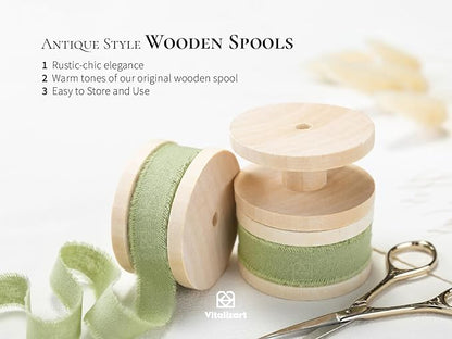 Vitalizart Sage Green Cotton Ribbon Handmade Fringe 5/8" x 21 Yd Pure Natural Cotton Ribbons for Gift Wrapping Wedding Invites Bridal Shower Bouquets Holiday Decor