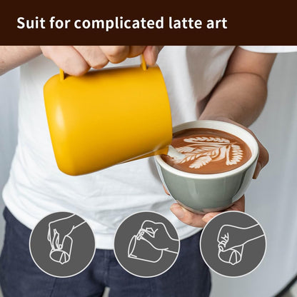 watchget Milk Frothing Pitcher 500ml/17oz Espresso Steaming Pitcher with Matte Yellow Coating Stainless Steel Milk Steamer Jug Milk Frothing Cup