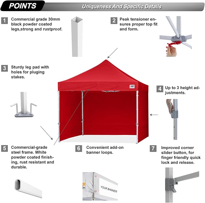 ABCCANOPY Easy Pop Up Canopy Tent with Sidewalls Commercial -Series, Red