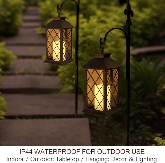 2-Pack 13.5" Candle Lanterns Outdoor Waterproof Decorative Lights with Timer Remote - Decorative Indoor LED Lanterns Battery Operated - Cool White Vintage Lantern Outdoor