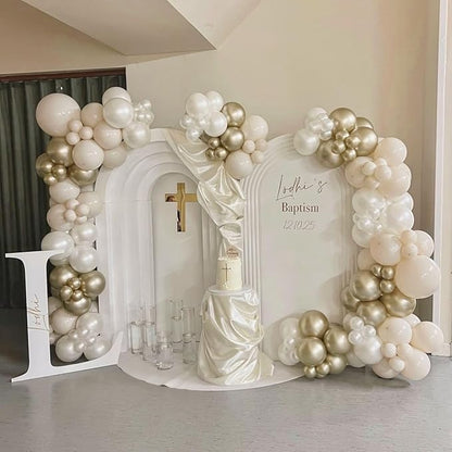 First Communion Balloon Garland Kit 153Pcs, Baptism Balloon, White Sand Gold Nude Bautizo Balloons Arch Kit for First Holy Communion Baptism God Bless Christening Party Birthday Supplies