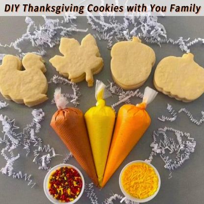 Thanksgiving Cookie Cutters Set 5PCS, Food-grade Stainless Steel Turkey Pumpkin Pine Cones Maple Leaf Fall Cookie Cutters Shapes