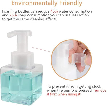 UUJOLY Foaming Soap Dispenser, 250ml (9oz) Refillable Pump Bottle for Liquid Soap, Shampoo, Body Wash (2 Pcs) (Small Clear)