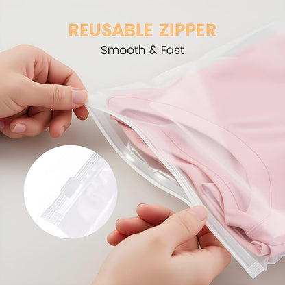 Swimsuit Organizer Bags - 50 Pack 8x10 Inch Clear Zipper Storage Bags, Waterproof Reusable Travel Packing Bags for Clothes, Underwear, Socks, Toiletries