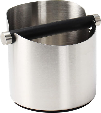 DIBTSA Coffee Knock Box, Espresso Knock Box Stainless Steel Espresso Machine Accessories with Removable Knock Bar and Non-Slip Base Coffee Grounds Container Bin, Large (Silver)