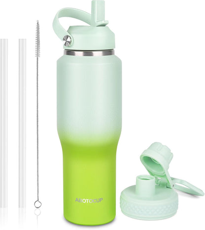 32oz Insulated Water Bottle, Fit in Any Car Cup Holder, Water Bottle with Straw Lids