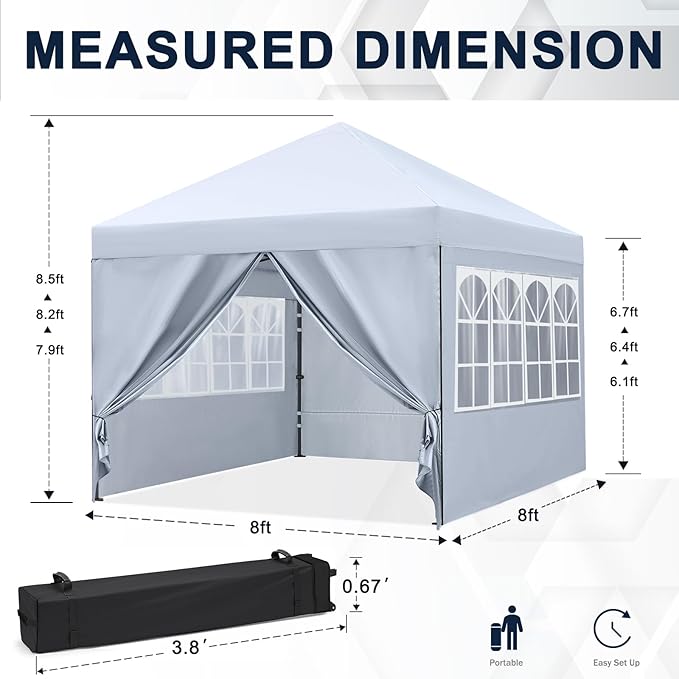 COOSHADE 8x8 Ft Pop up Canopy Tent Enclosed Instant Folding Canopy Shelter with Elegant Church Window Outdoor Pavilion Cater Party Wedding BBQ Events Tent(White)