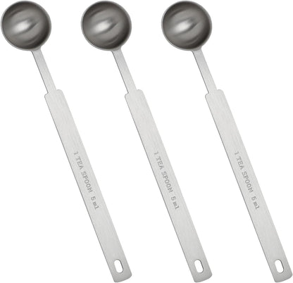 3PCS Teaspoon Measuring Spoon, 5ml/1 tsp/5 Gram Scoop, Long Handle for Cooking & Baking, Dishwasher Safe Measuring Spoon