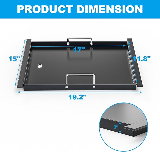 16517 Half Size Griddle Insert for Bull 30" 4 Burner Grill Angus 47628 47629 Outlaw 26038 26039,Bull Premium Grill 18248 18249,Non-stick Carbon Steel Flat Top Cooking Plate Replacement for Bull 65073